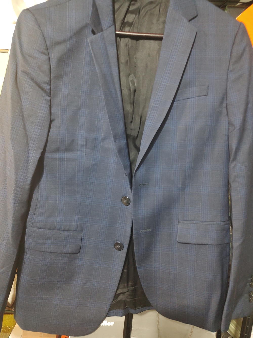 Men's Navy Plaid Two-Button Suit